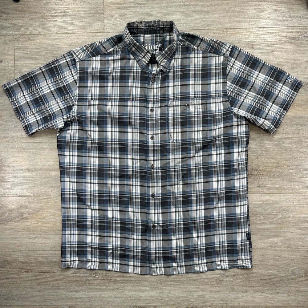 Kuhl Persuader Shirt Men's XL Blue Plaid Check Lightweight Outdoor Packable